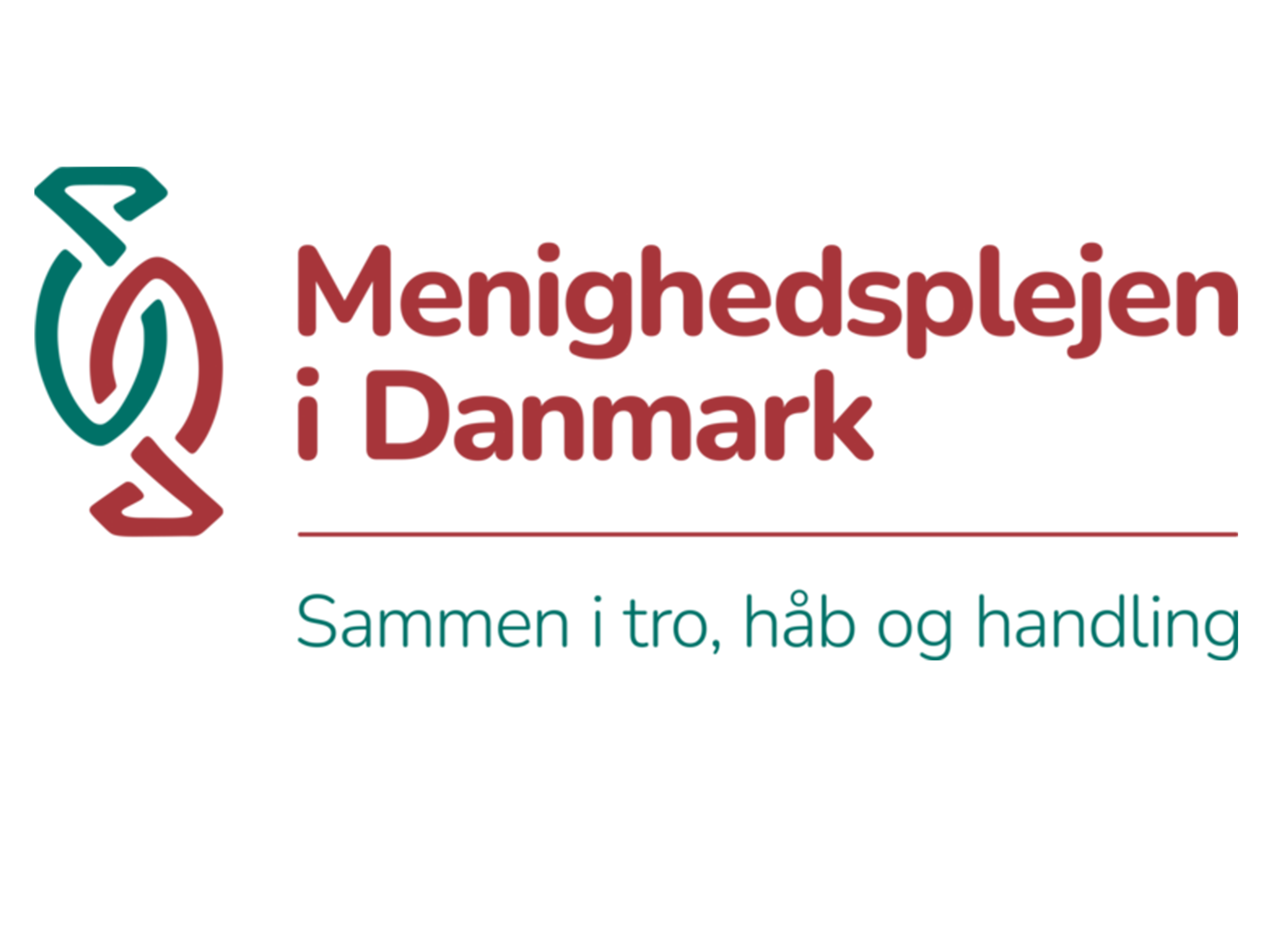 Logo von „Menighedsplejen i Danmark“ mit Slogan auf weißem Hintergrund.